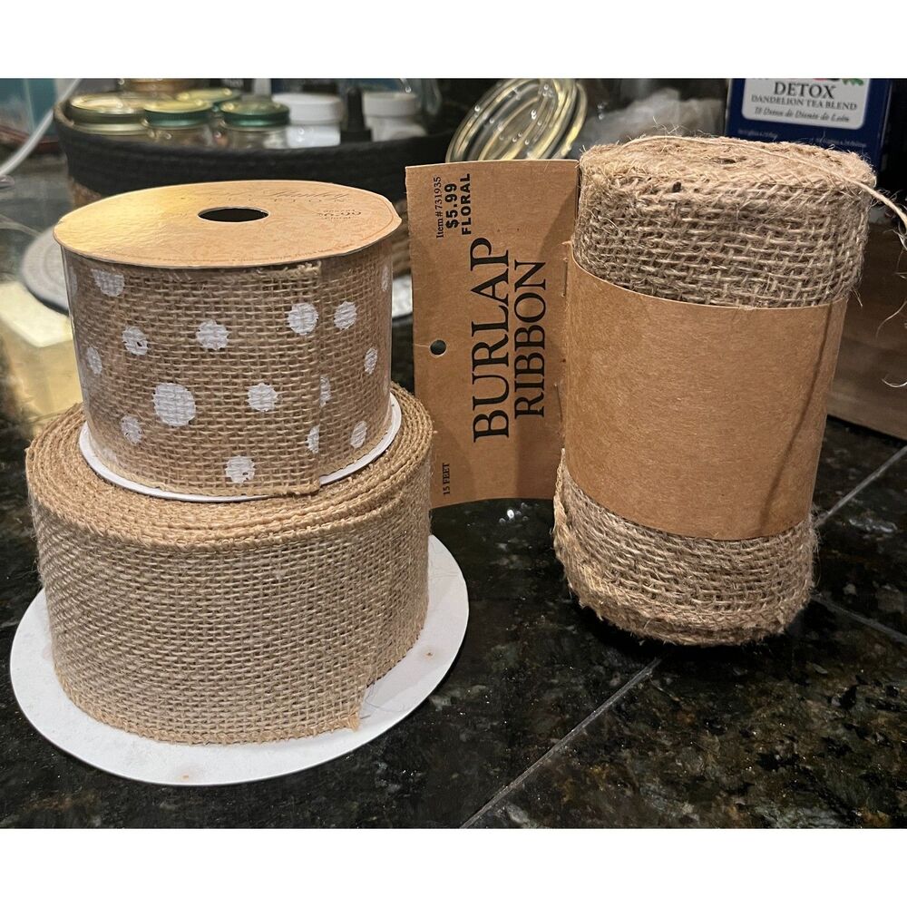 3 Spools of Burlap Ribbon (2 NEW 1 USED)